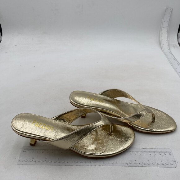 Pazzion Women Fashion Open Toe Kitten Heels Flip Flops Slip On Low Heeled Gold - Picture 4 of 8